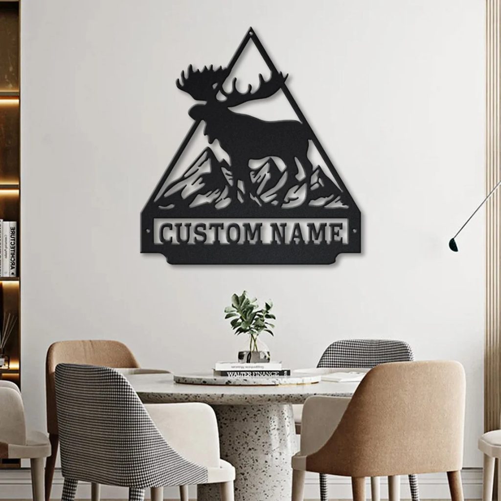 Personalized Moose Triangle Metal Sign Art Moose Art Decoration Moose