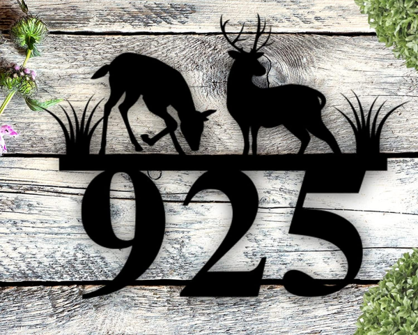 Personalized Rustic Deer Crossing Sign Metal Address Plaque, Wilderness Sign, Metal House Numbers Housewarming Gift