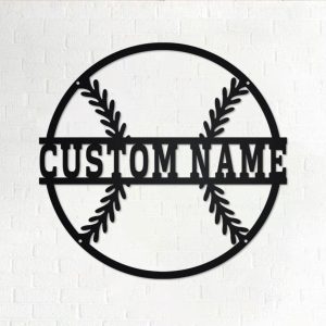 Custom Baseball Metal Wall Art, Personalized Baseball Player Name Sign Decoration For Room 1