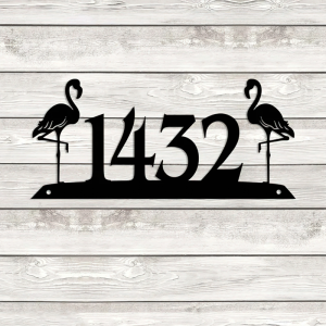 Personalized Flamingo House Number Plaque, Custom Flamingo Stainless Porch Accent For Her, Garden Front Door Decor