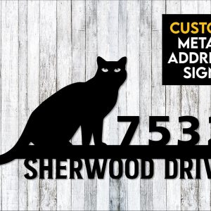 Personalized Black Cat Cut Metal Address Sign Metal Art Wall Art Home Decor Gift for Cat Lover