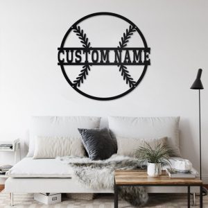 Custom Baseball Metal Wall Art, Personalized Baseball Player Name Sign Decoration For Room
