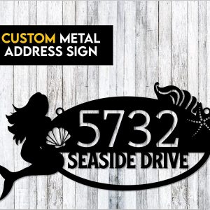 Personalized Mermaid And The Sea Custom Metal Address Sign House Number Plaque 3