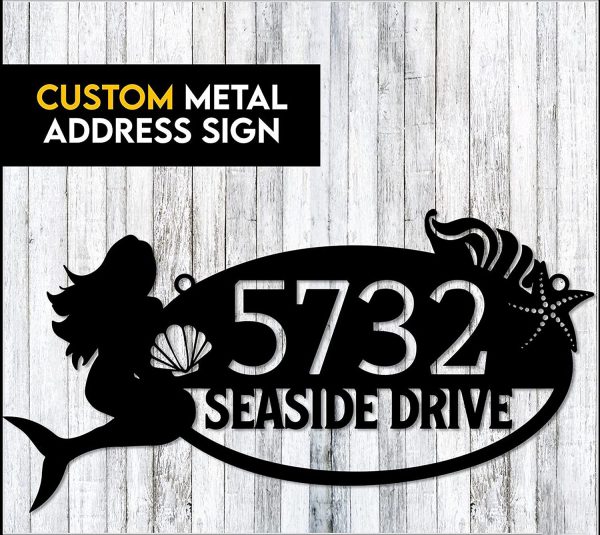 Personalized Mermaid And The Sea Custom Metal Address Sign House Number Plaque