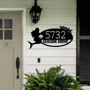 Personalized Mermaid And The Sea Custom Metal Address Sign House Number Plaque 1