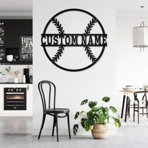 Custom Baseball Metal Wall Art, Personalized Baseball Player Name Sign Decoration For Room 3