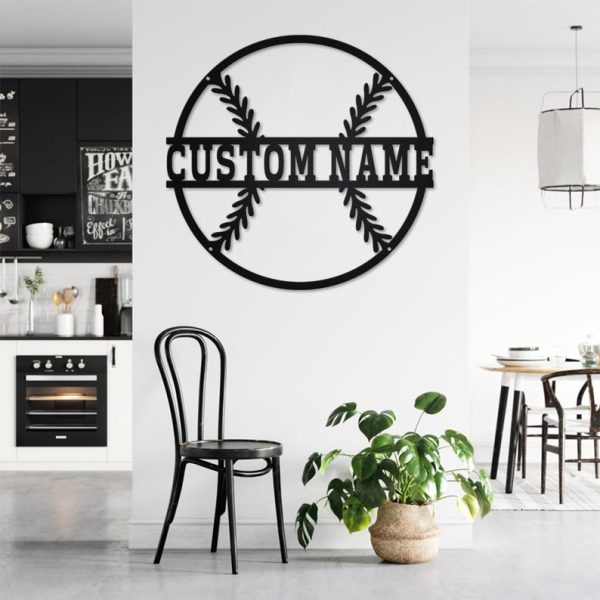 Custom Baseball Metal Wall Art, Personalized Baseball Player Name Sign Decoration For Room