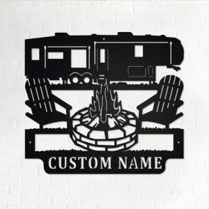 5th Wheel Camper Metal Wall Art Personalized Metal Name Sign Campfire Camping Signs Decor 1