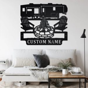 5th Wheel Camper Metal Wall Art Personalized Metal Name Sign Campfire Camping Signs Decor 2