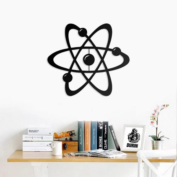 ATOM Metal Wall Art Laser Cut Metal Sign Geometric Physics Art Decor for Office