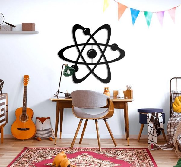 ATOM Metal Wall Art Laser Cut Metal Sign Geometric Physics Art Decor for Office