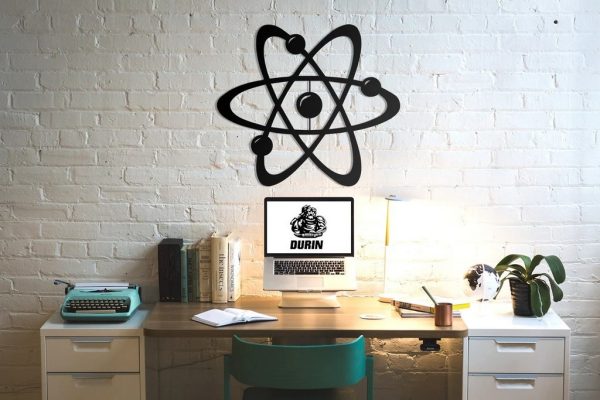 ATOM Metal Wall Art Laser Cut Metal Sign Geometric Physics Art Decor for Office