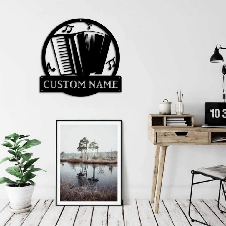Accordion Metal Art Personalized Metal Name Signs Music Room Decor Gift