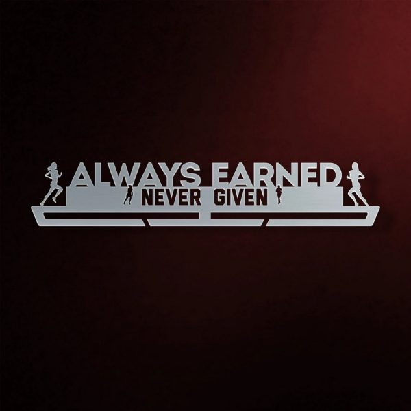 Always Earned Never Given Inspirational Medal Hanger Display Wall Rack Frame for Women