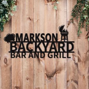 Backyard Bar And Grill Metal Bar Signs BBQ Barbecue Outdoor Grill Sign Gift for Grill Master 2