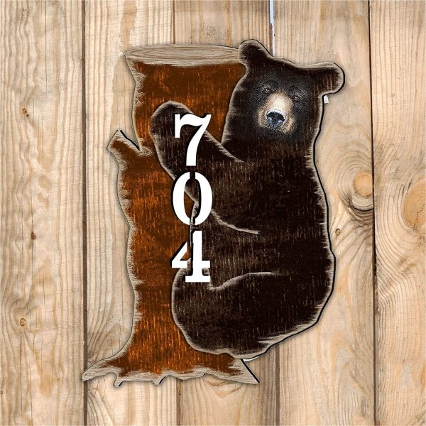 Bear on the Stoop Personalised House Number Sign Custom Address Wall Decor Housewarming Gift