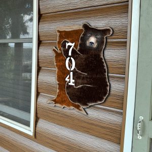Bear on the Stoop Personalised House Number Sign Custom Address Wall Decor Housewarming Gift
