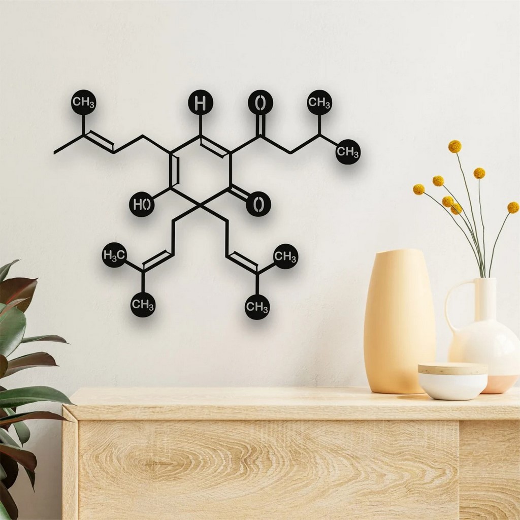 Beer Molecule Metal Wall Art Laser Cut Metal Sign Biology Chemistry Art Decor for Room