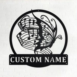 Butterfly Music Metal Art Personalized Metal Name Sign Music Room Decor 1