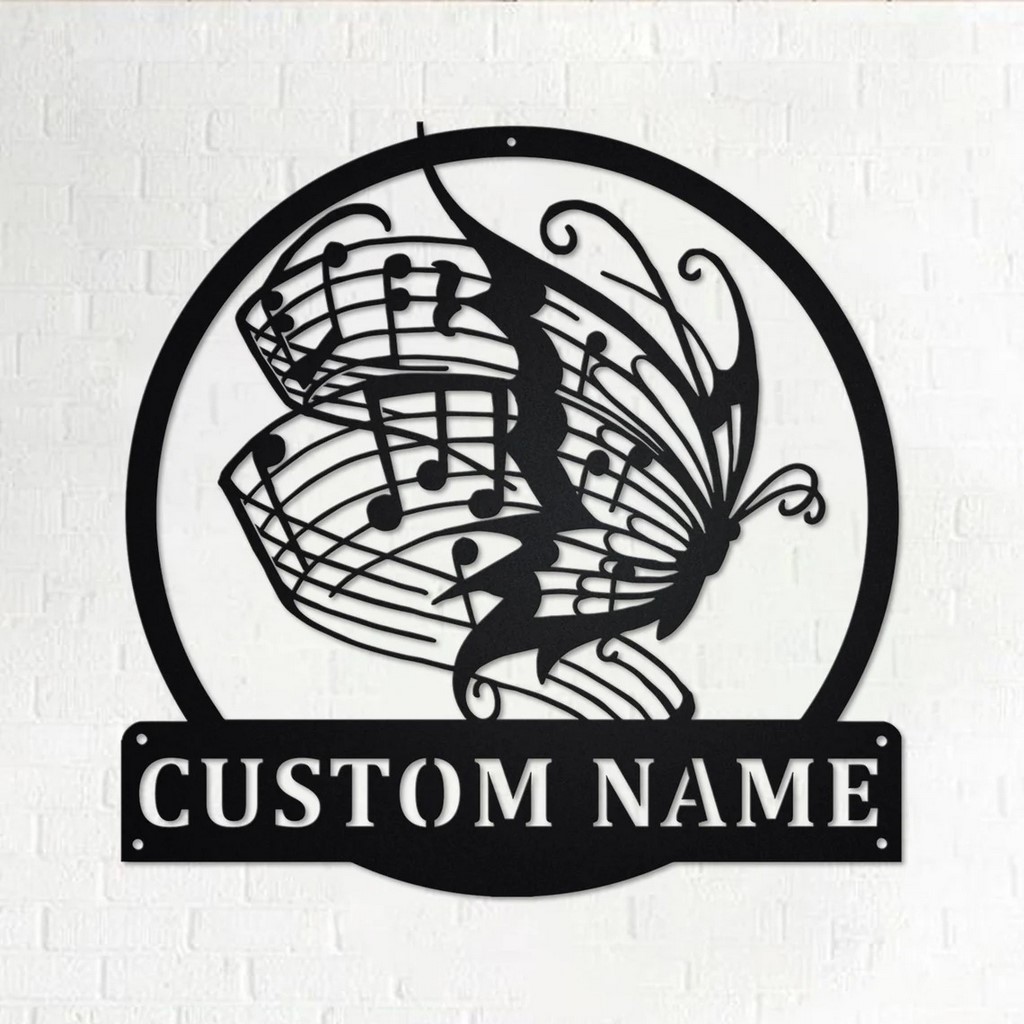 Butterfly Music Metal Art Personalized Metal Name Sign Music Room Decor