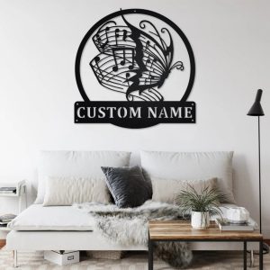 Butterfly Music Metal Art Personalized Metal Name Sign Music Room Decor 2