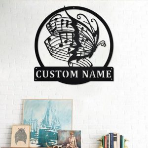Butterfly Music Metal Art Personalized Metal Name Sign Music Room Decor 3