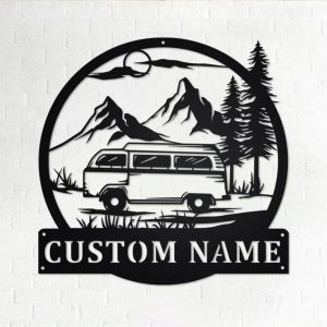 Camper Van Metal Wall Art Personalized Metal Name Sign Camping Signs Decor for Room 1