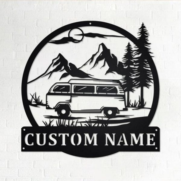 Camper Van Metal Wall Art Personalized Metal Name Sign Camping Signs Decor for Room