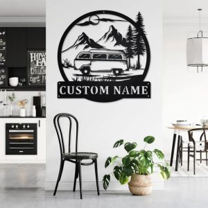 Camper Van Metal Wall Art Personalized Metal Name Sign Camping Signs Decor for Room