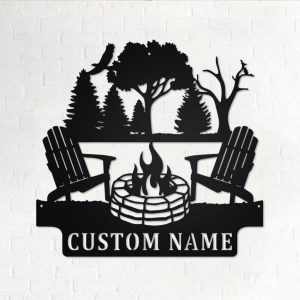 Campfire Metal Wall Art Personalized Metal Name Sign Camping Signs Outdoor Decor Home 1
