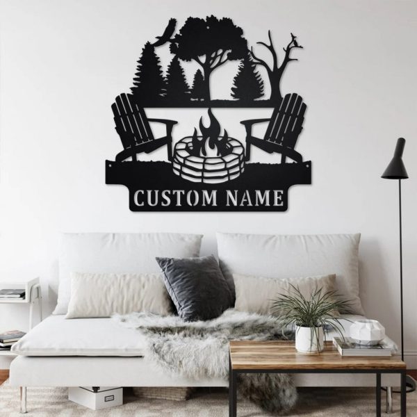 Campfire Metal Wall Art Personalized Metal Name Sign Camping Signs Outdoor Decor Home