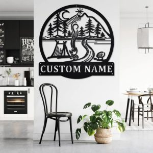 Campfire Scene Metal Wall Art Personalized Metal Name Sign Camping Signs Decor Home 2