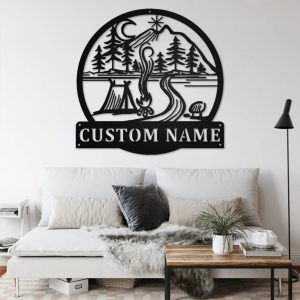 Campfire Scene Metal Wall Art Personalized Metal Name Sign Camping Signs Decor Home