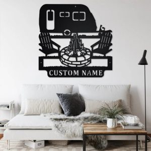 Camping Car Metal Wall Art Personalized Metal Name Sign Campfire Camping Signs Outdoor Decor Home
