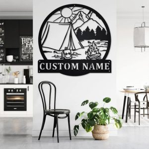 Camping Tent Metal Wall Art Personalized Metal Name Sign Campsite Decoration for Home 2