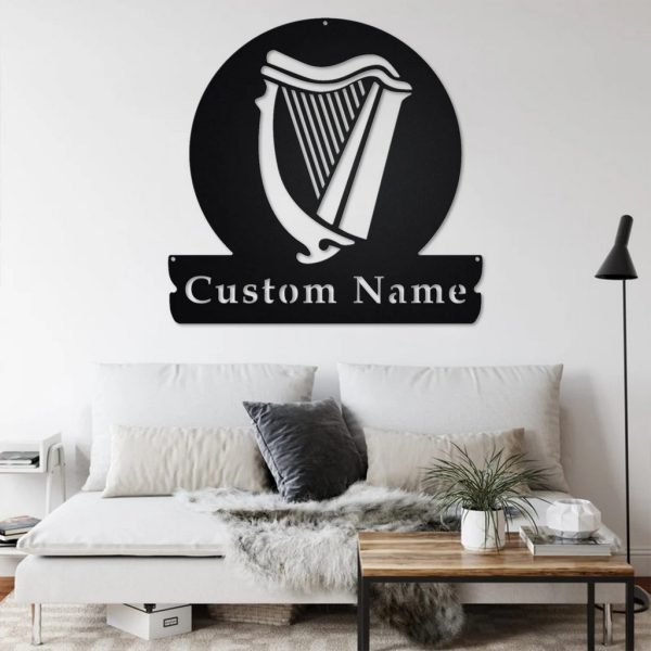 Celtic Harp Metal Art Personalized Metal Name Sign Music Room Decor