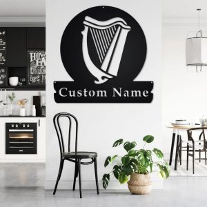 Celtic Harp Metal Art Personalized Metal Name Sign Music Room Decor
