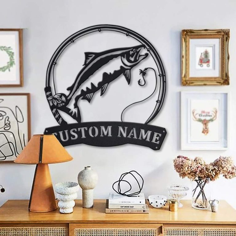 Funny Chinook Salmon Metal Fishing Sign