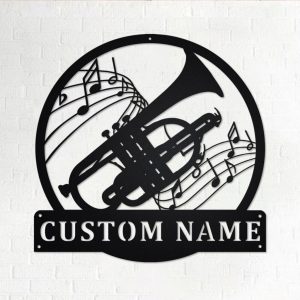 Cornet Musical Instrument Metal Art Personalized Metal Name Sign Music Room Decor 1