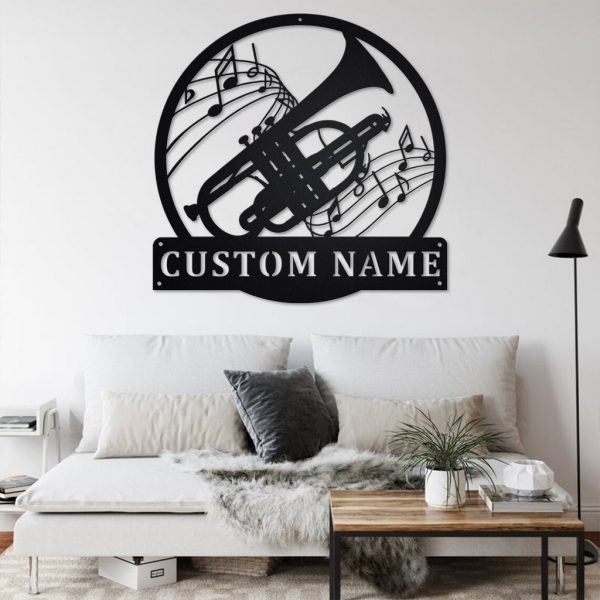 Cornet Musical Instrument Metal Art Personalized Metal Name Sign Music Room Decor