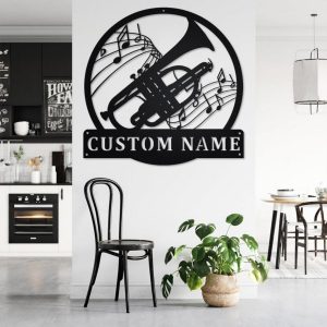 Cornet Musical Instrument Metal Art Personalized Metal Name Sign Music Room Decor 3