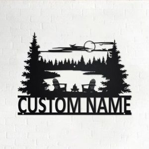 Couple Camping Chair Metal Wall Art Personalized Metal Name Sign Campsite Campfire Signs Decor
