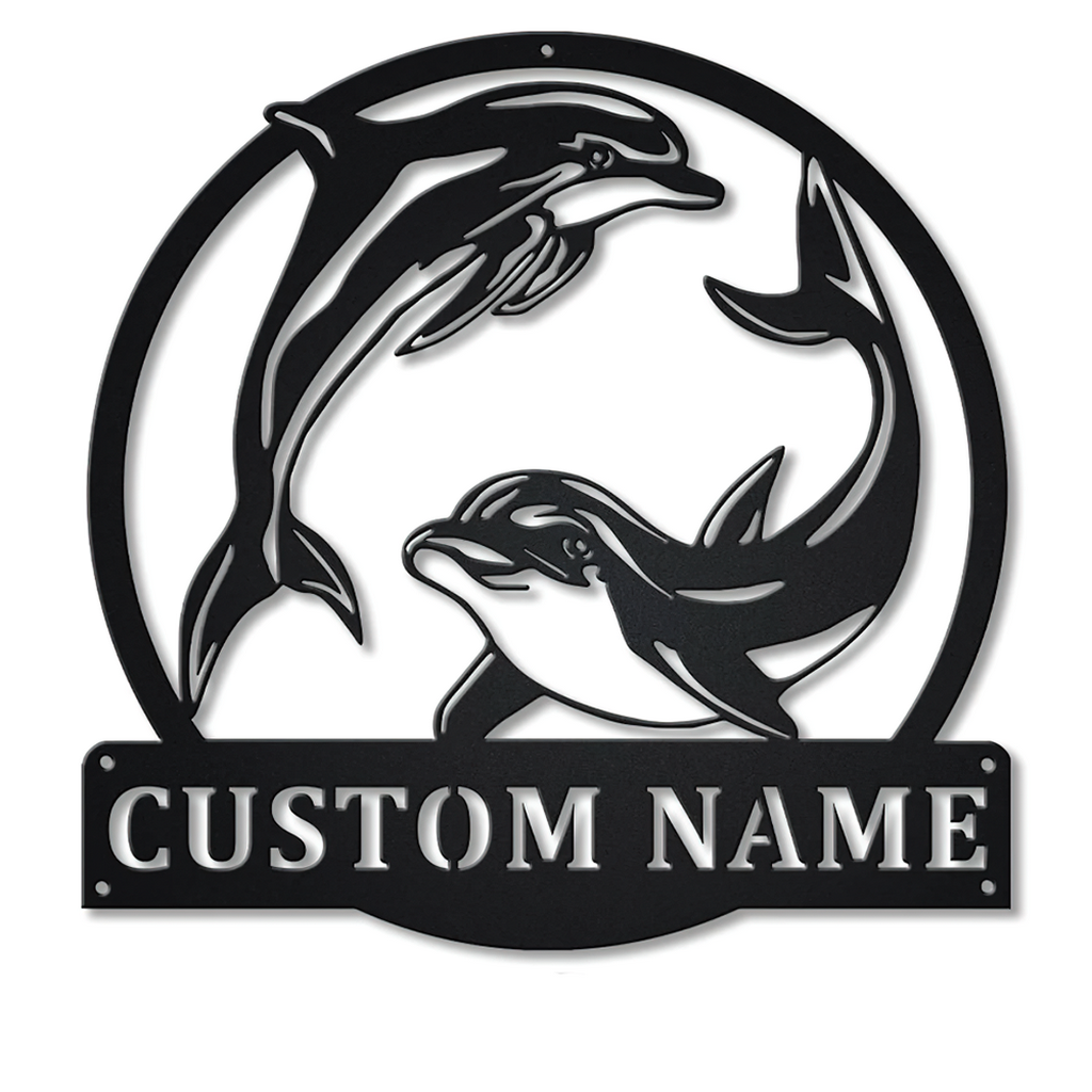 Couple Dolphin Metal Personalized Fishing Sign