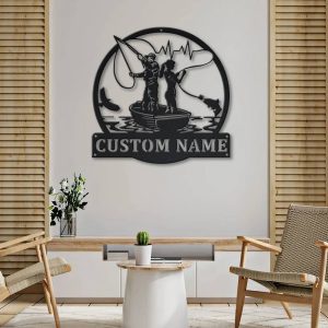 Couple Fishing Metal Sign Personalized Fish Decor