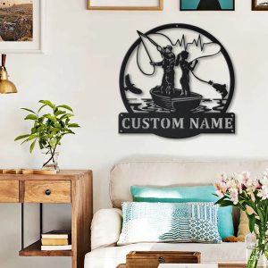 Couple Fishing Metal Sign Personalized Fish Decor 3