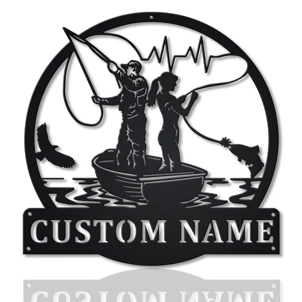 Couple Fishing Metal Sign Personalized Fish Decor
