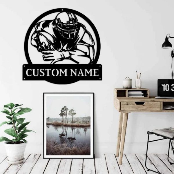 Custom American Football Metal Name Sign Decor Room Gift for Football Lover Fan Gifts