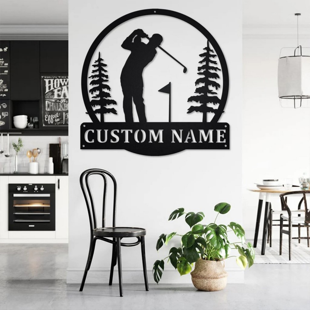 Custom Golfer Metal Name Sign Wall Art Decor Home Gift for Golf Lover