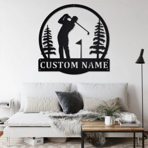 Custom Golfer Metal Name Sign Wall Art Decor Home Gift for Golf Lover