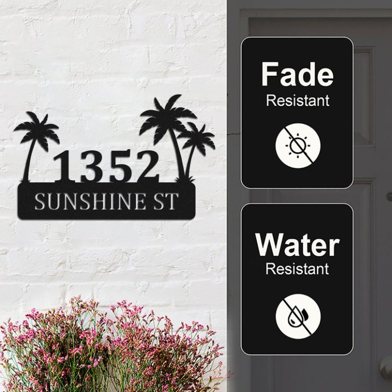 Custom Street Address Sign Modern House Number Signs Outdoor Decor   Custom Metal Street Signs Personalized Palm Tree Metal Yard Art Ourdoor Decor 6 768x768 